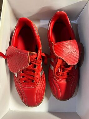 adidas Kids Red Sneakers with Silver Accents
